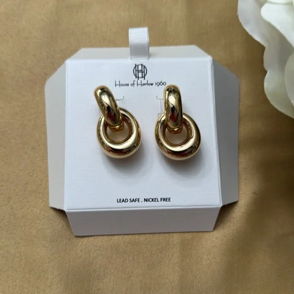 House of Harlow 1960🔥 interlocking Gold Earrings gs - Picture 2 of 5